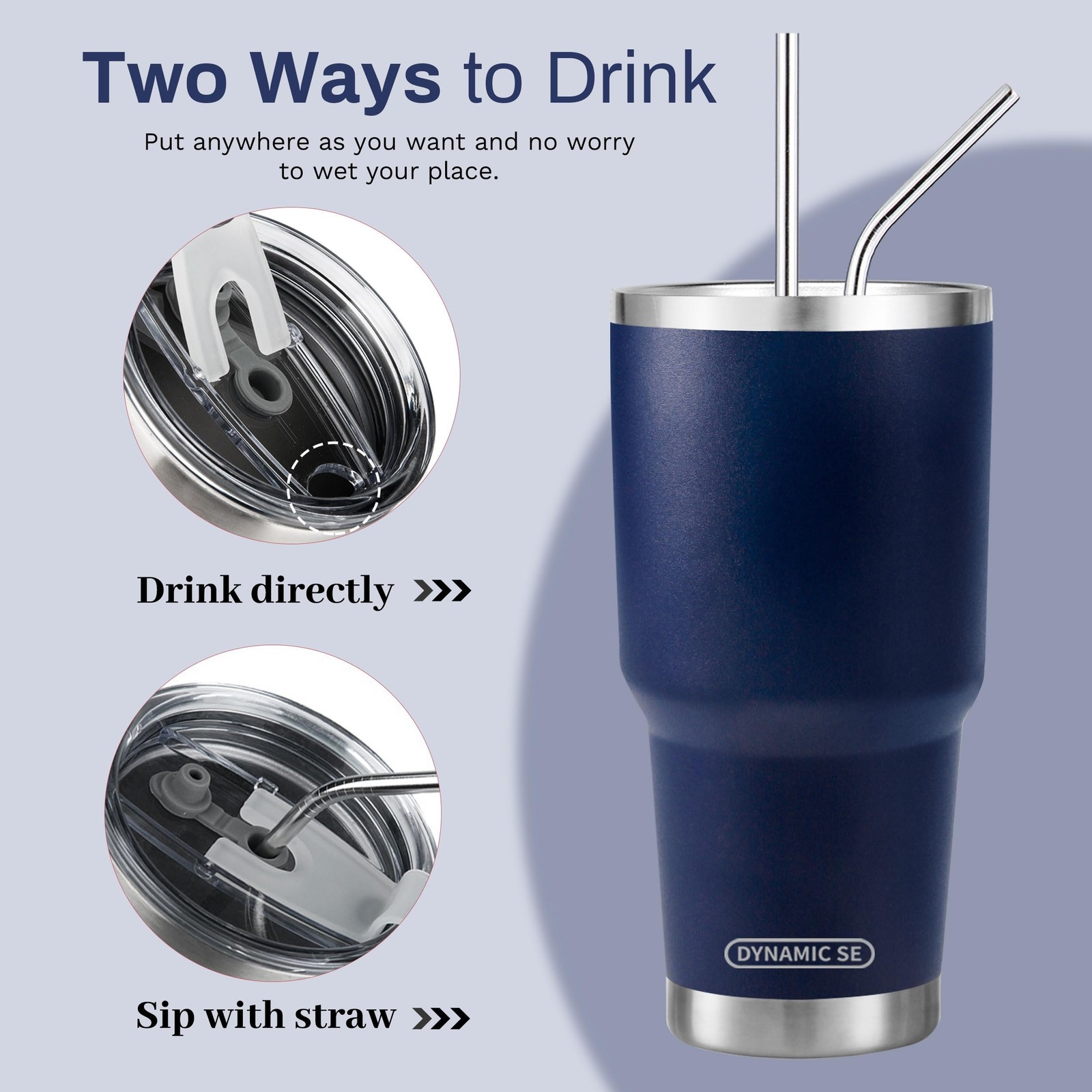 30 oz Navy Tumbler Stainless Steel Double Wall Vacuum Insulated Mug with Stra…