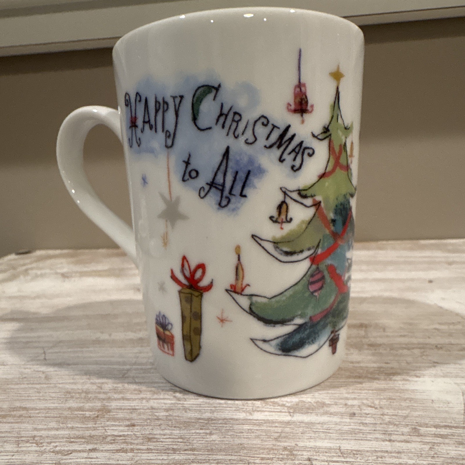 Crate & Barrel Twas the Night Christmas Porcelain Coffee Mug Set 4 Decorated