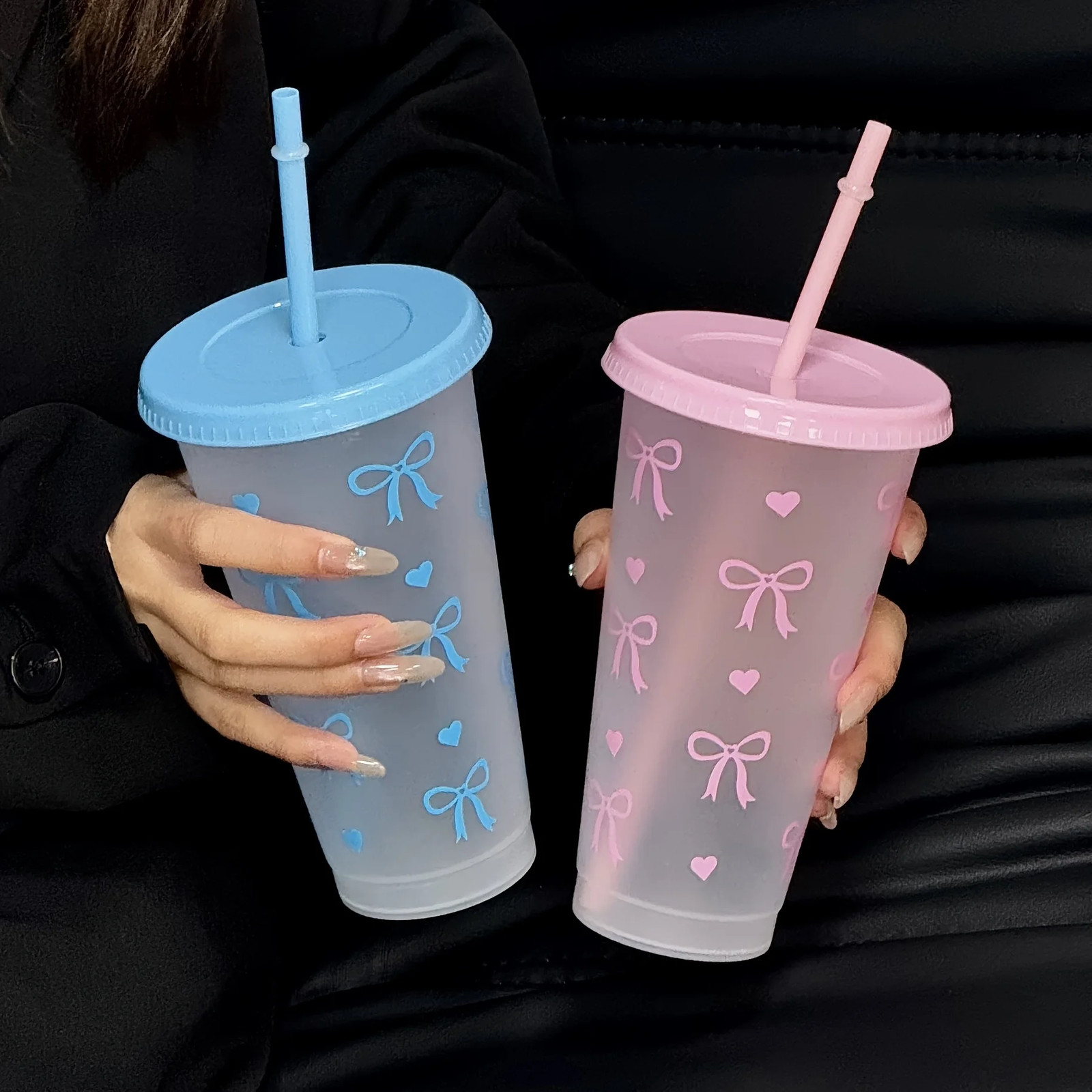 Party Cups With Straw Lid Bow Plastic Style Tumblers 24oz NEW