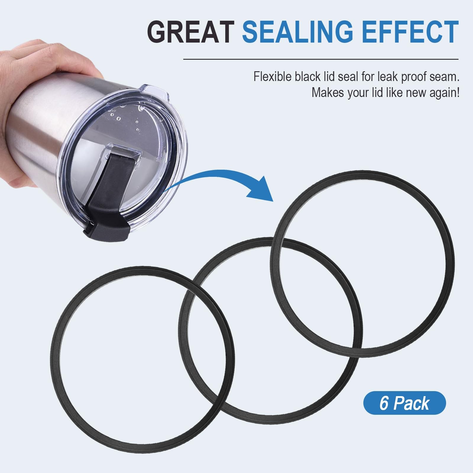 6pk Tumbler Lid Gasket Replacement Rubber Seal O Ring For Travel Mugs Leak Free