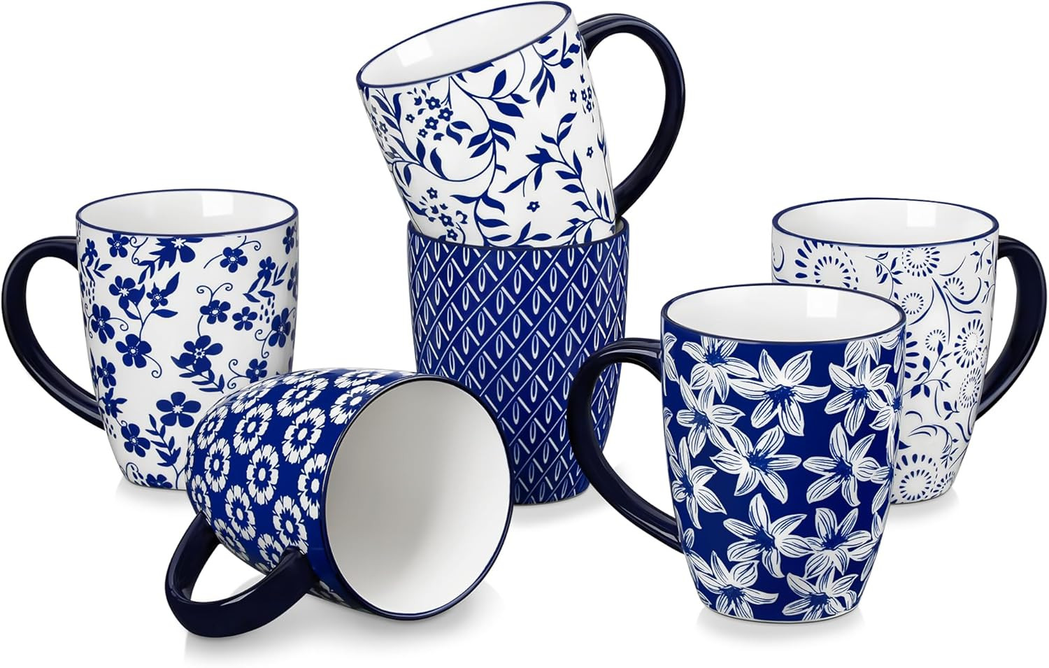SELENE Large Coffee Mugs Set of 6, 16 Oz Porcelain Coffee Cups