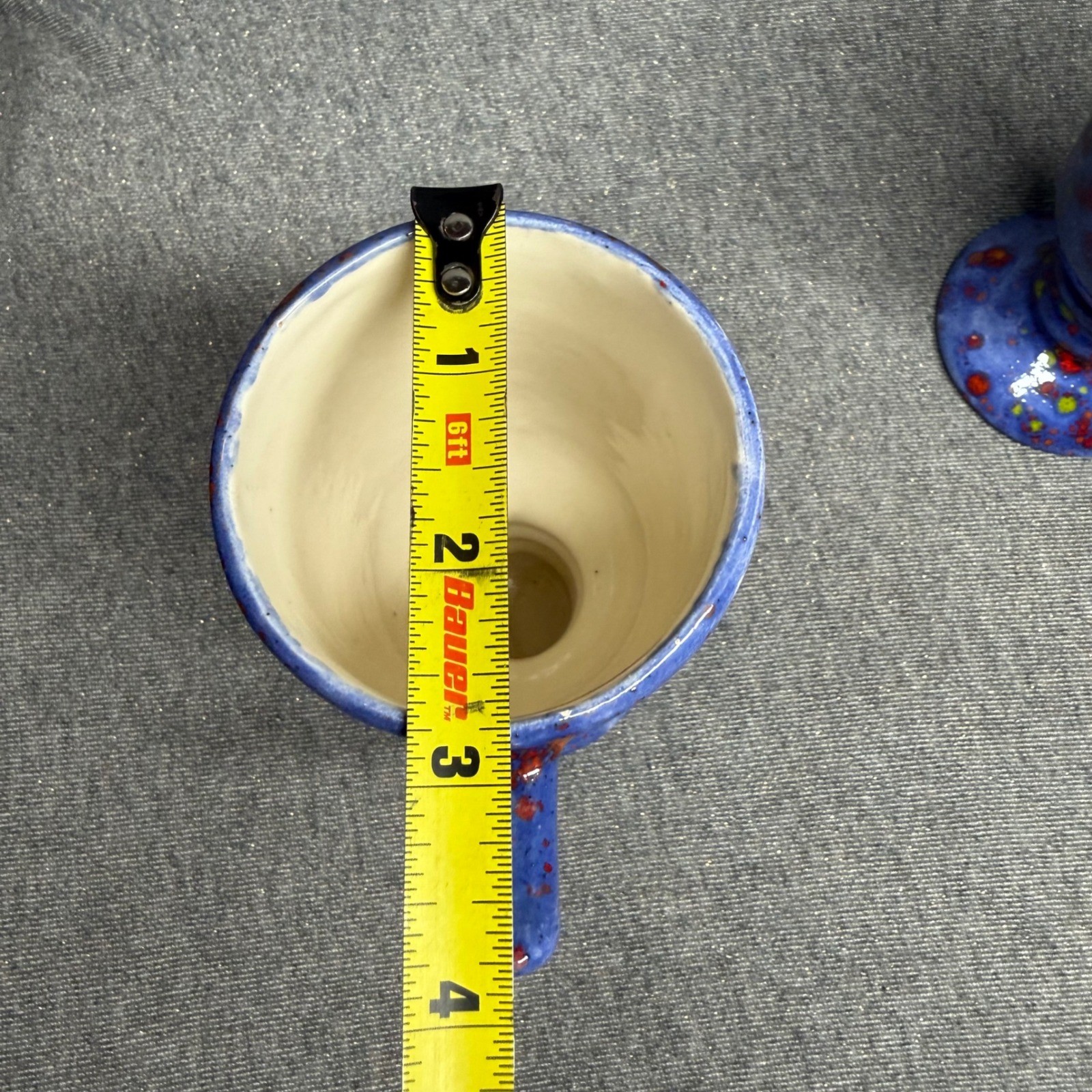 Vintage 1980 Studio Pottery Blue Splatter Glaze Footed Mugs Set 2 Retro 80s Boho