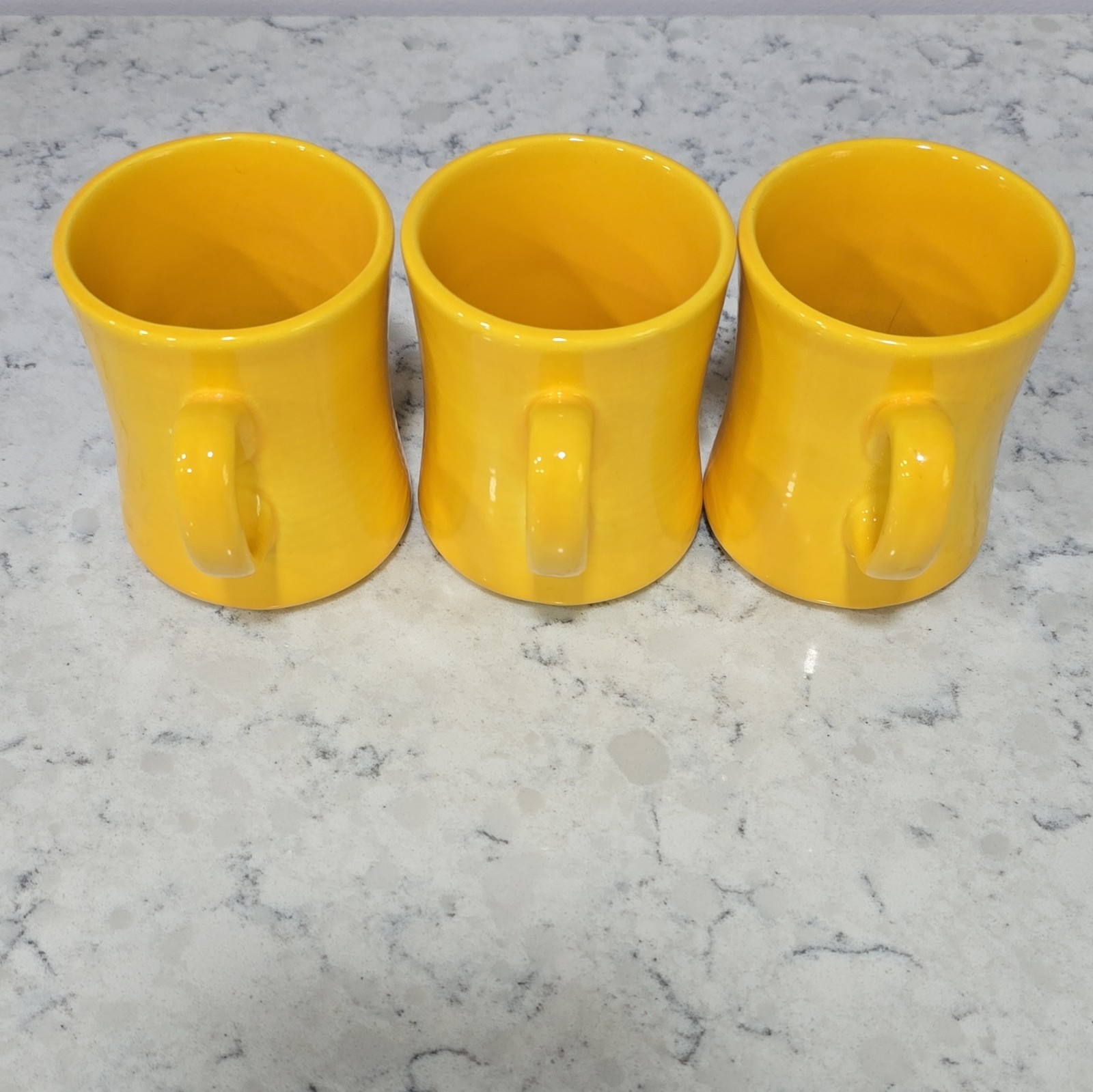 Yellow Ceramic Coffee Mug Set of 3, Round Solid Color, Three-Piece Service for 3