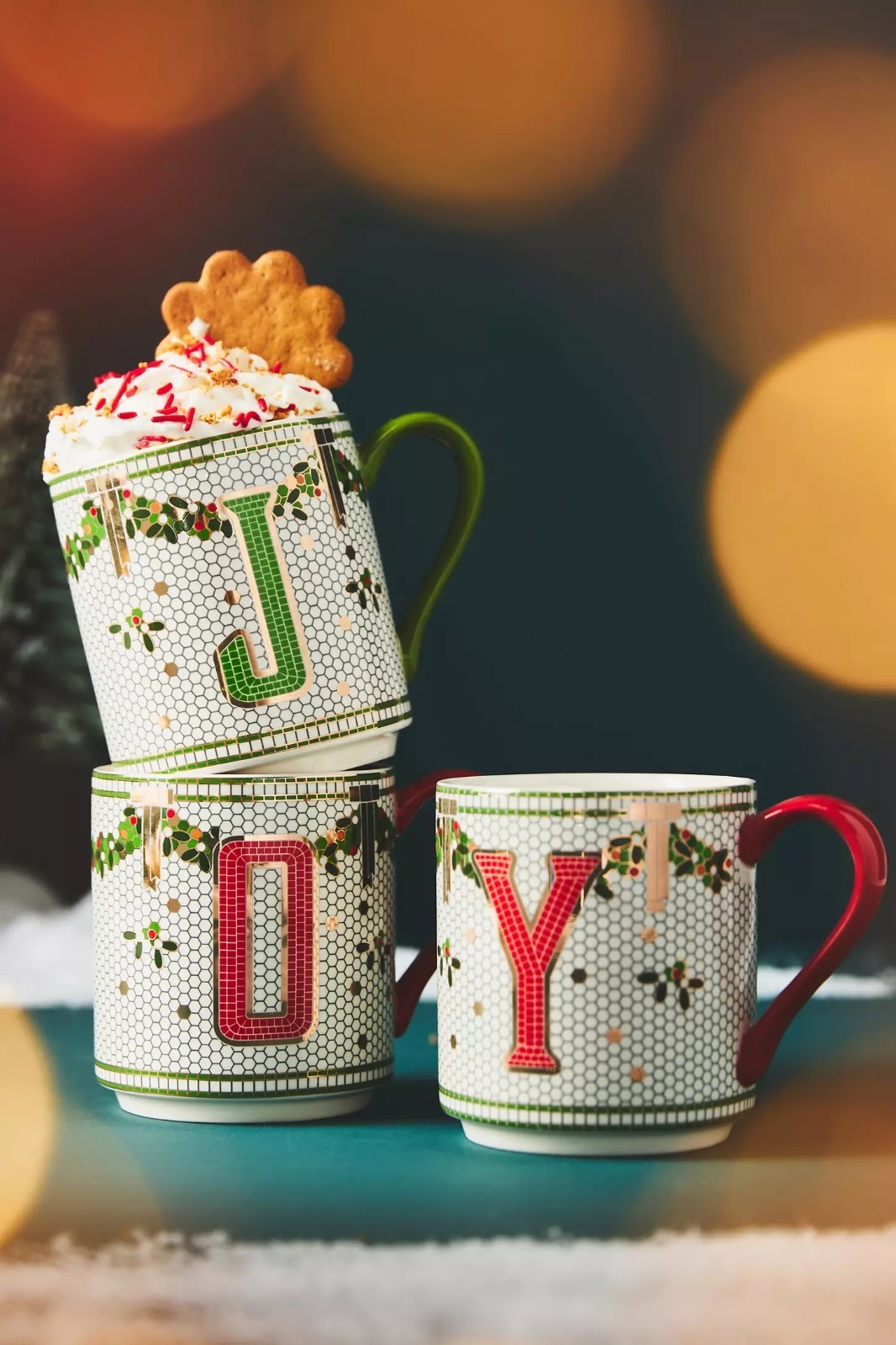 NEW Anthropologie The Bistro Tile Stoneware Monogram Mug Festive Letter A