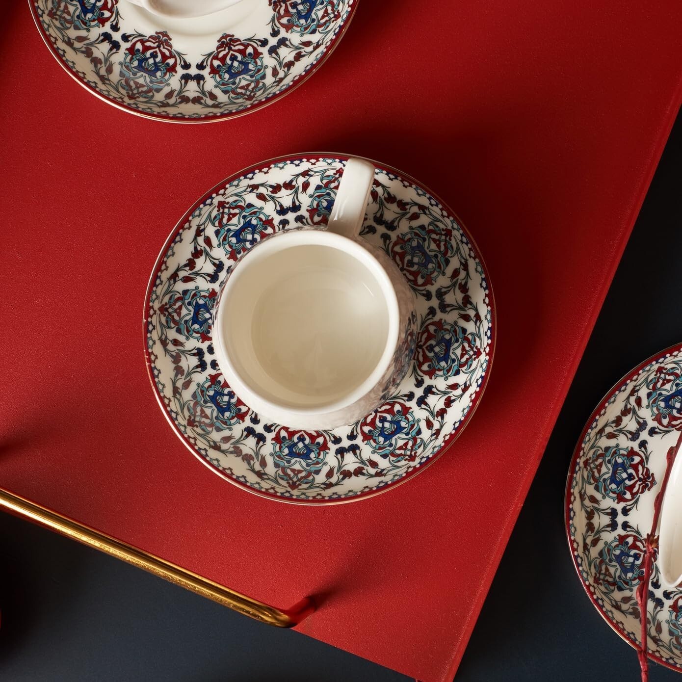 Turkish Porcelain Coffee Cup Set for 6-12 Pc Espresso Cups & Saucers,Traditional