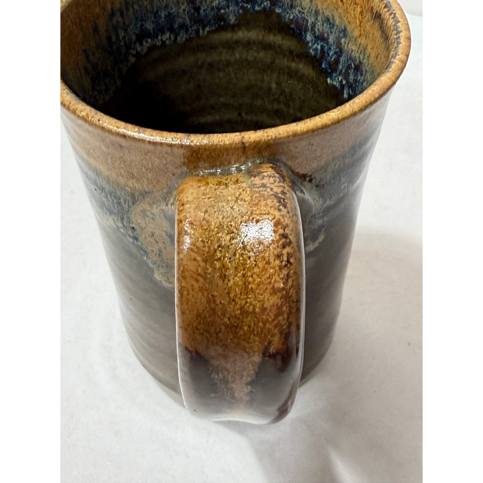 Blue Moon Pottery Studio Stoneware Mugs Set of 2 Drip Glaze Earth Tone Signed