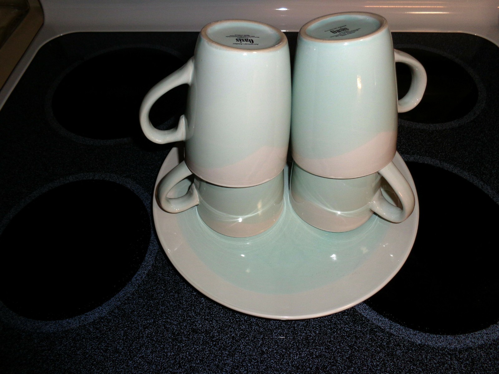 (4) AMERICAN ATELIER ‘Oasis Mint’ 14oz. 4½” COFFEE MUGS: Stoneware, Set of 4