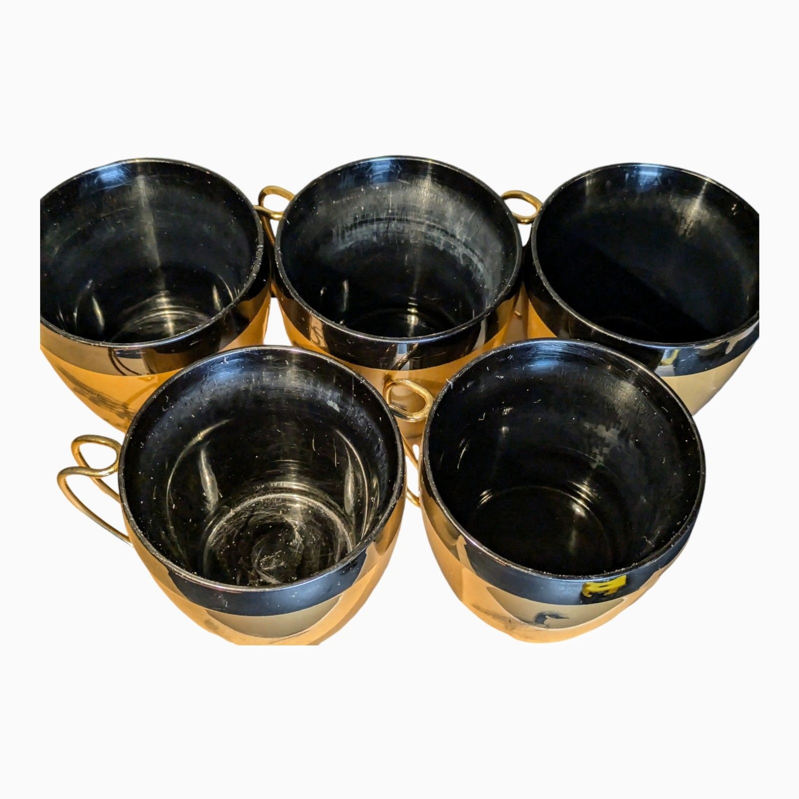 5 West Bend Insulated Mugs Cups Thermo-Serv Gold Black Birds Metal Handles MCM