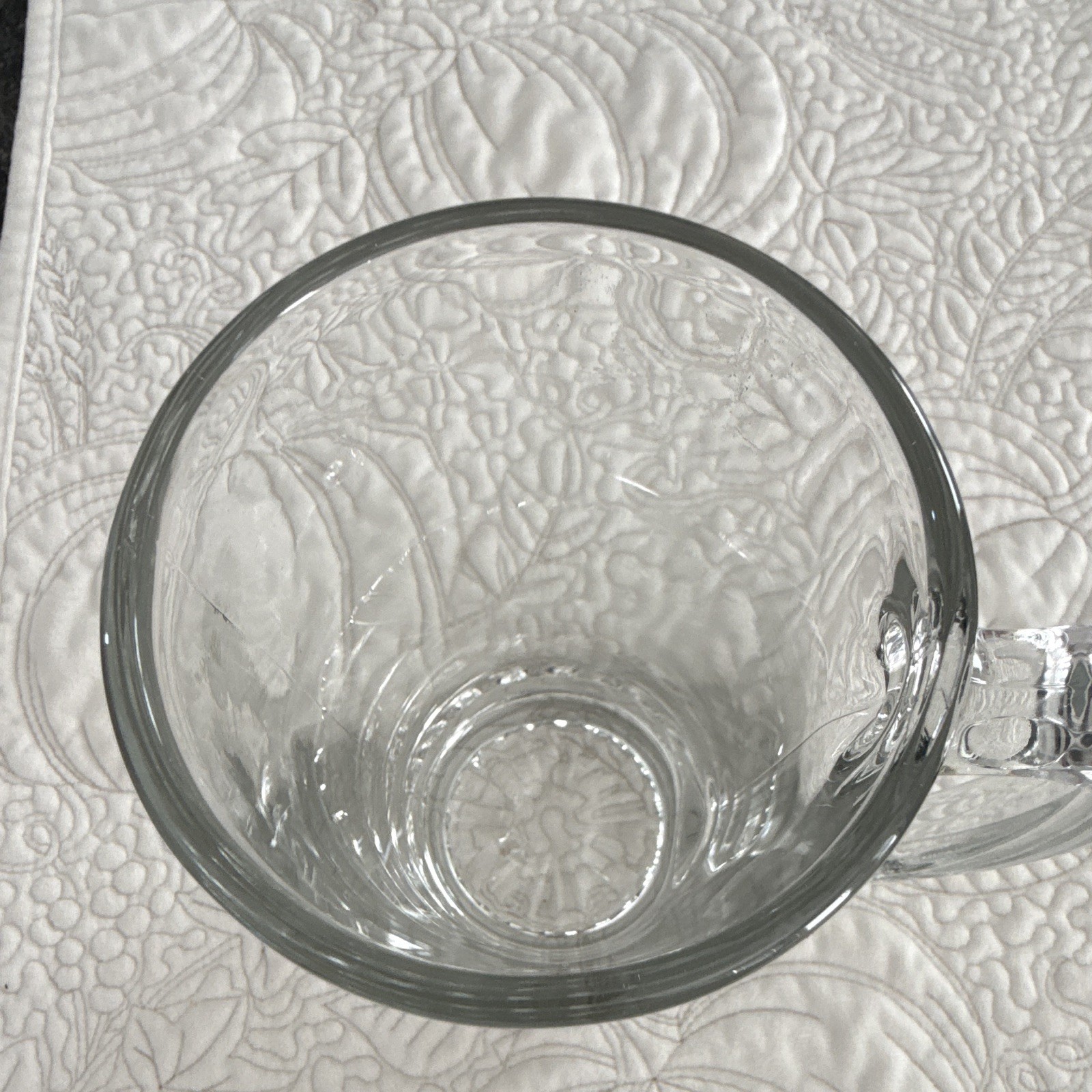Clear Glass Beer Mug 12 fl oz Floral Decorated Round Stein with Handle