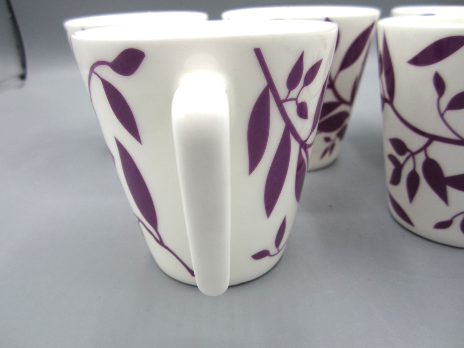 Set of 6 Ivy, White & Purple Ivy Vines Fine Bone China Coffee Tea Mug 8 oz (Box)