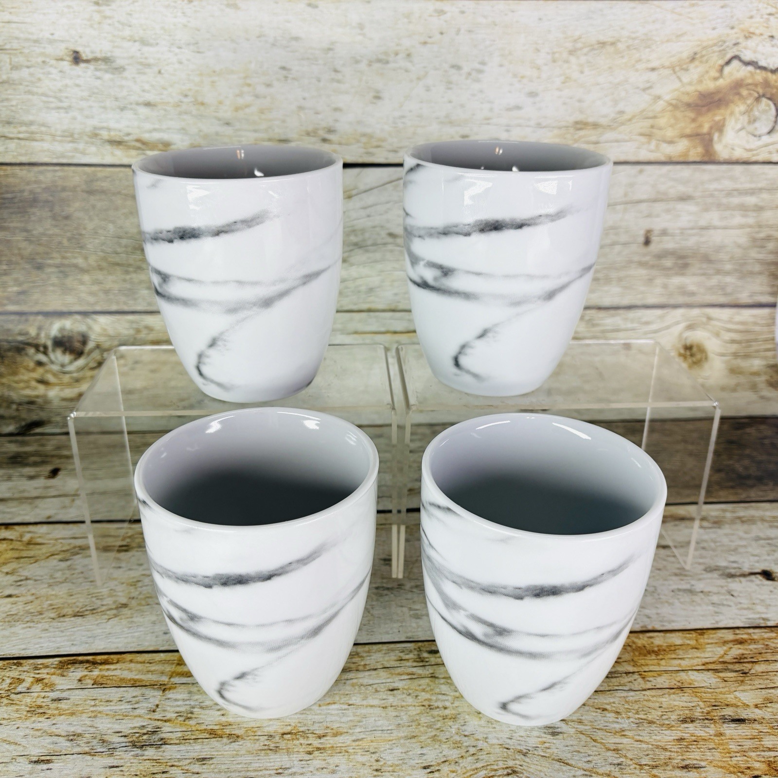 H2K Home To Kitchen MARBLE Design White Gray 14oz Porcelain Cup Mugs Set of 4