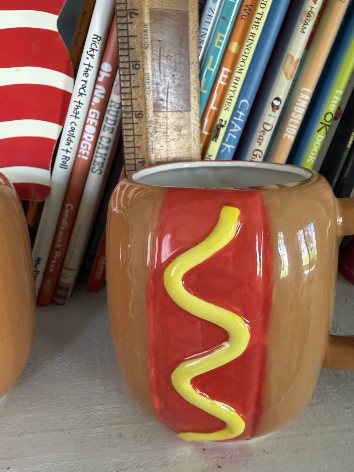 Hot Dog Bun Mugs Cups Mustard Picnic Summer Holiday USA Food Lot of 2
