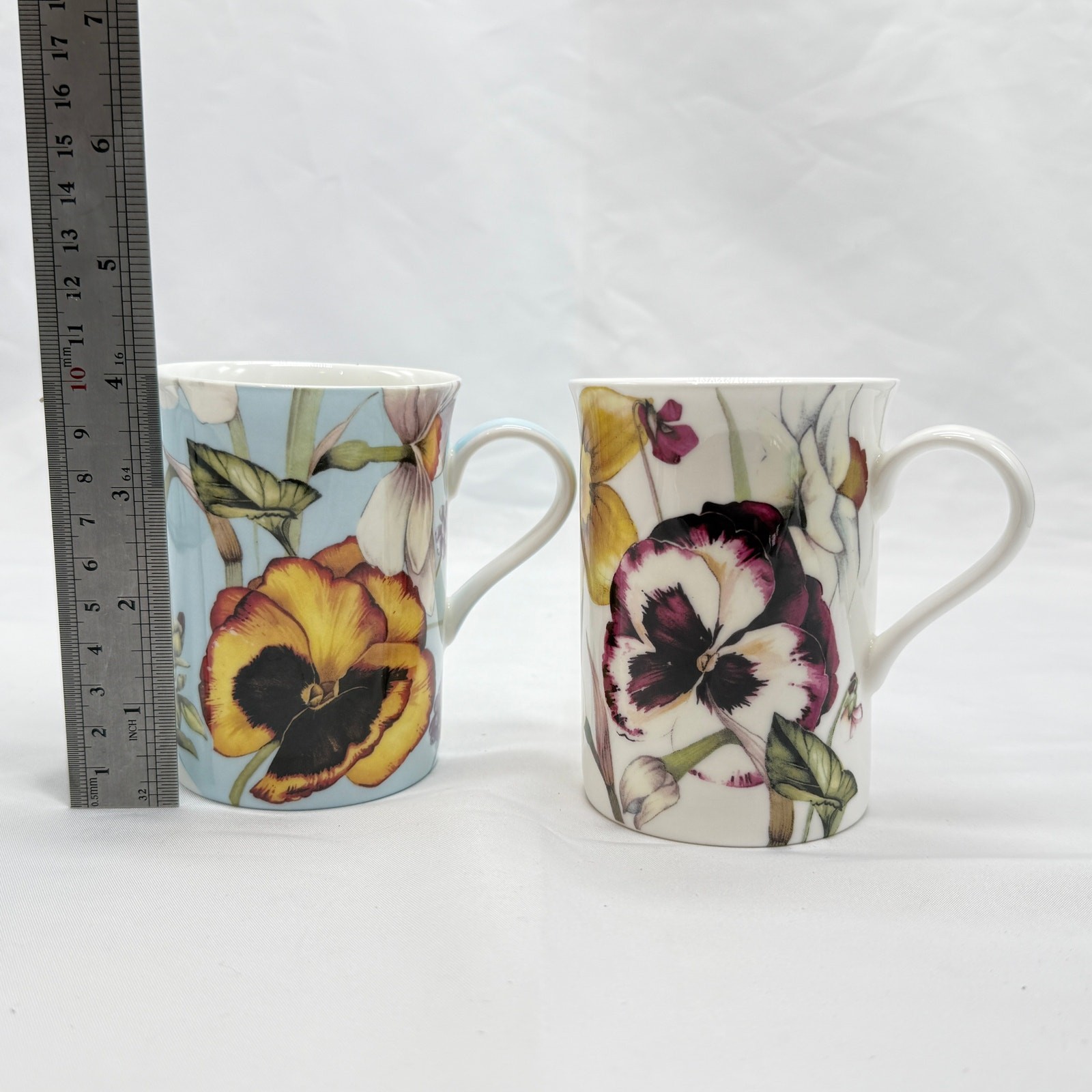 Stechcol Gracie Bone China Coastline Imports Mugs Set 2 Floral Pansy Botanical