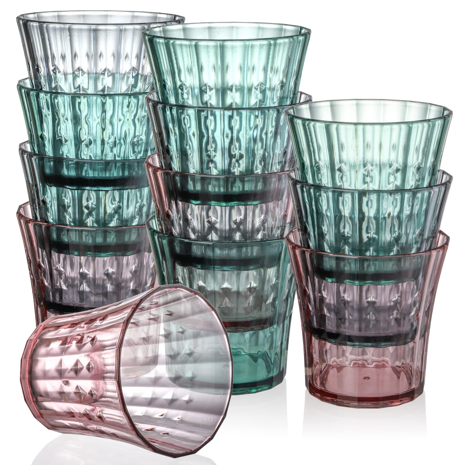 12 Pack Acrylic Plastic Water Tumblers 10oz BPA Free Reusable Stackable Cups
