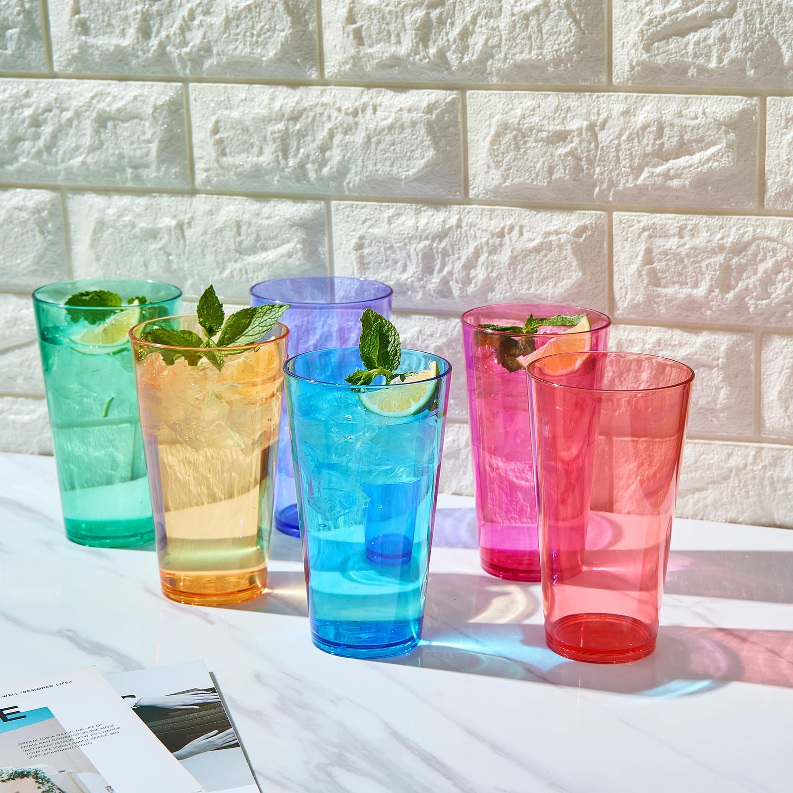 20 oz Reusable Plastic Drinking Glasses Acrylic Unbreakable Cups Set of 6