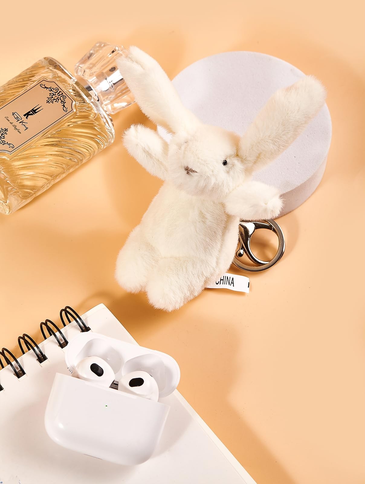 Miokkley Cute Bunny Plush Keychain for Backpack, 3.5″ Inch Mini Small, Beige
