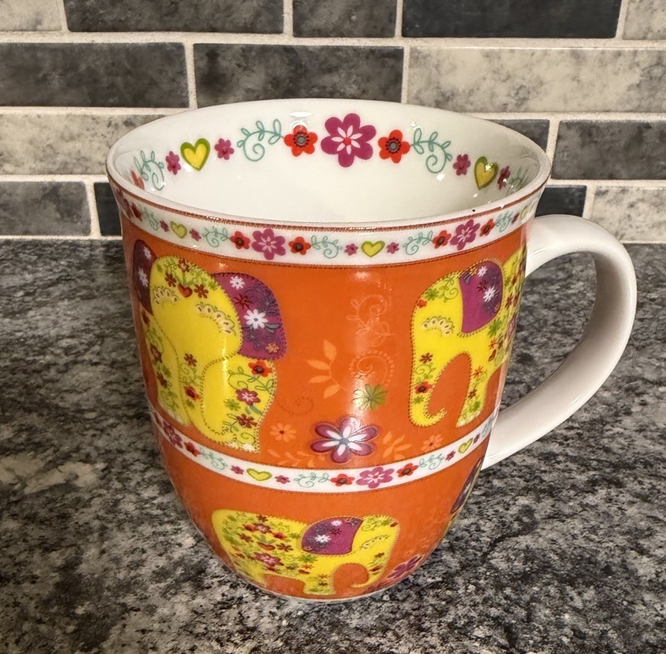 Colorful Elephants Mug By Creative Tops England Coffee Tea Cup Floral Orange