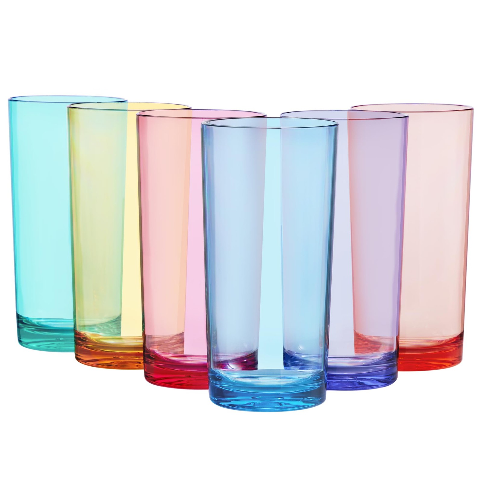 Classic Plastic Reusable Drinking Glasses (Set of 6) 24oz Iced Tea Cups Assor…