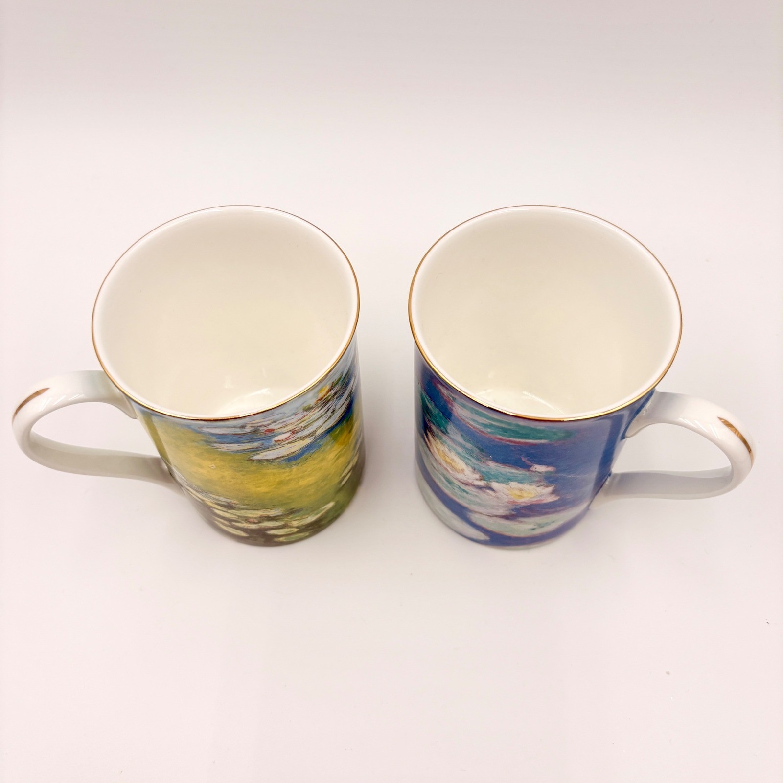 Claude Monet Water Lilies Fine Bone China Mugs Set of 2 Gold Trim Impressionist