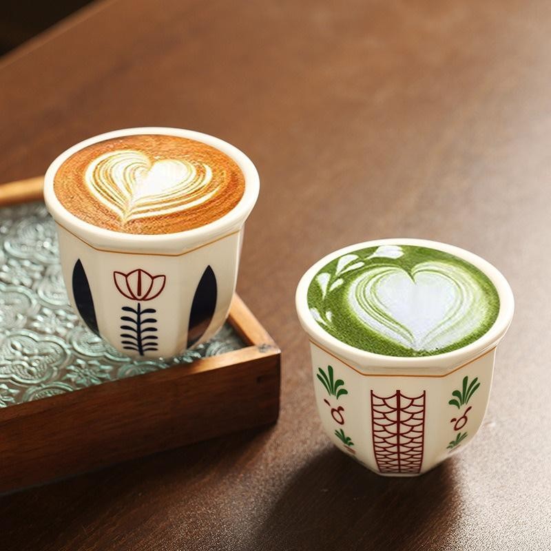 180ml/250ml Espresso Cups Art Flower Pattern Anti-scald Latte Coffee Mugs Hand H