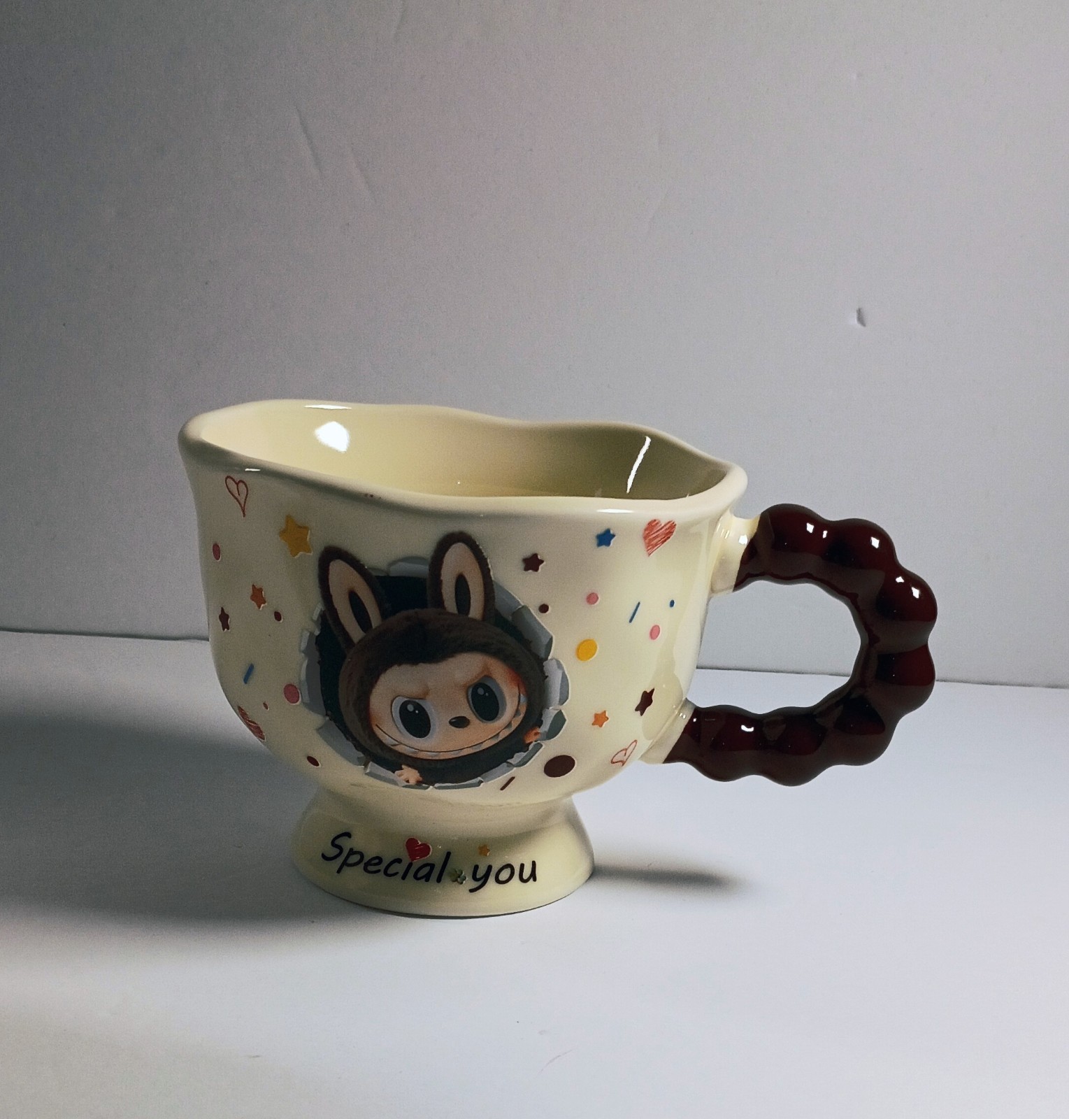 Cute Laboboo Animal Ceramic Coffee Mug Polka Dot, Pink & Brown Handle