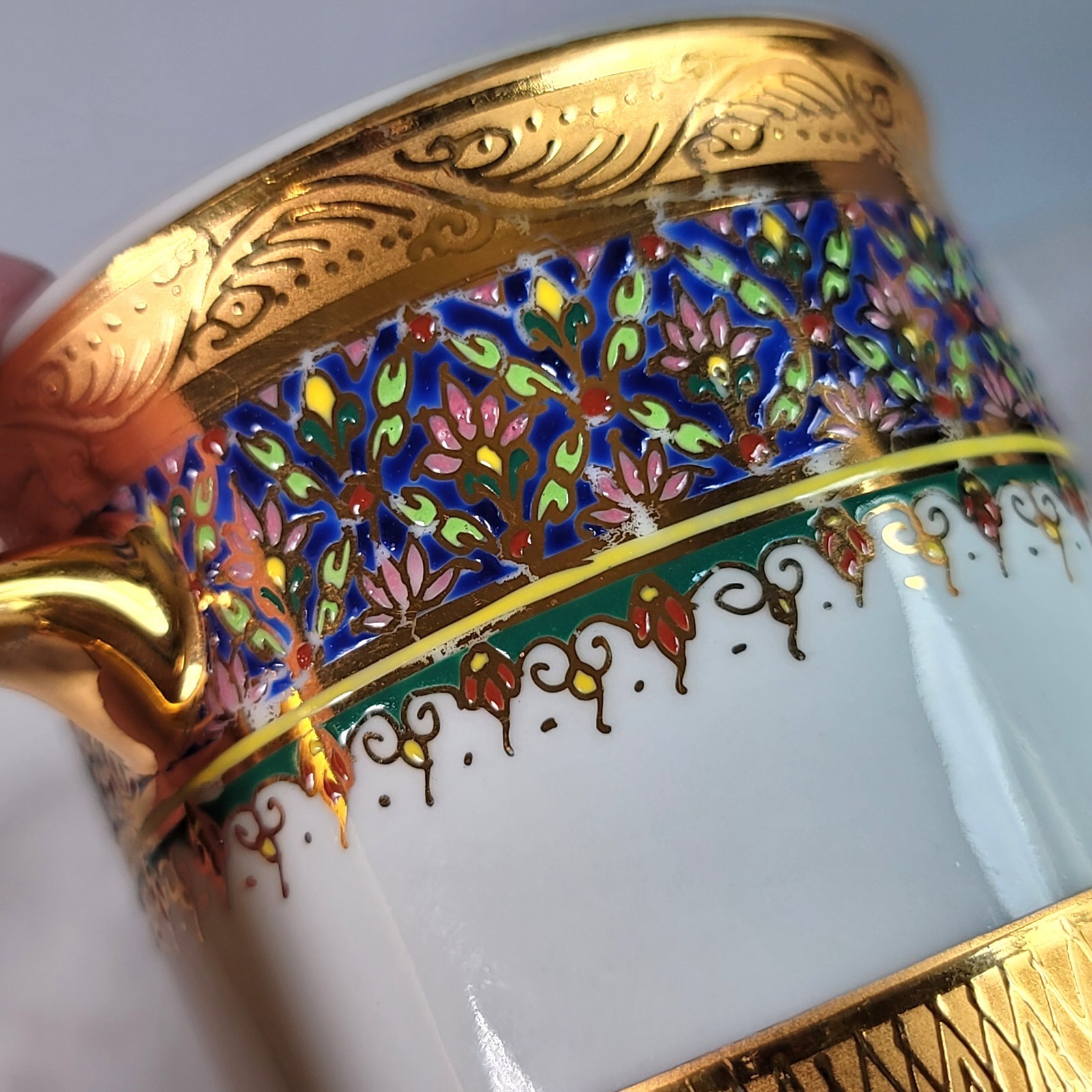 Vintage Thai Benjarong Hand Painted Porcelain Mug Cup Made in Thailand