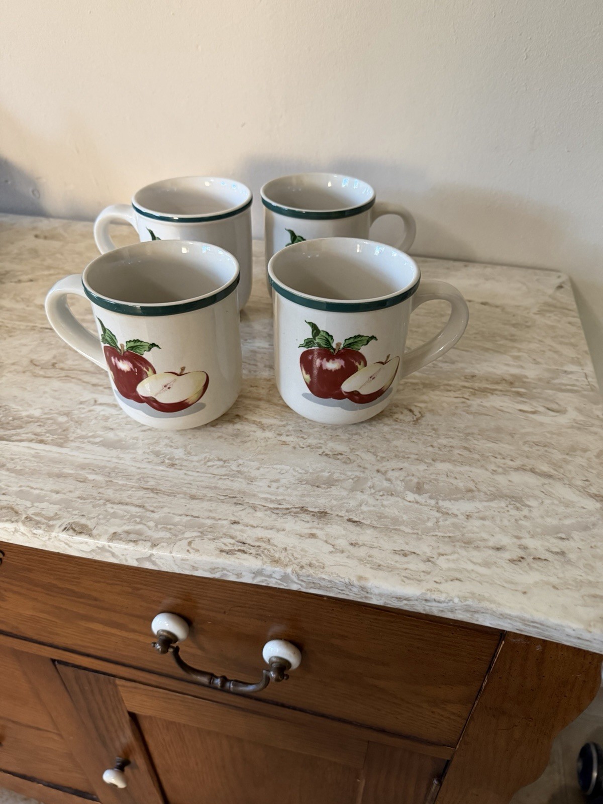 Mainstays Ceramic Coffee Mugs Apple Pattern Microwave Dishwasher Safe Set of 4