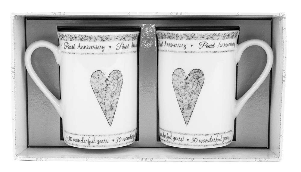 Beautifully Designed 30th Pearl Wedding Anniversary Set of Ceramic Mugs with …