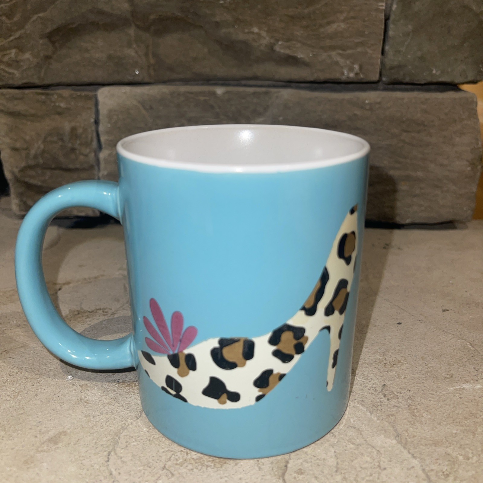 Teal Coffee Tea Mug Cup High Heel Stiletto Shoe Leopard Print