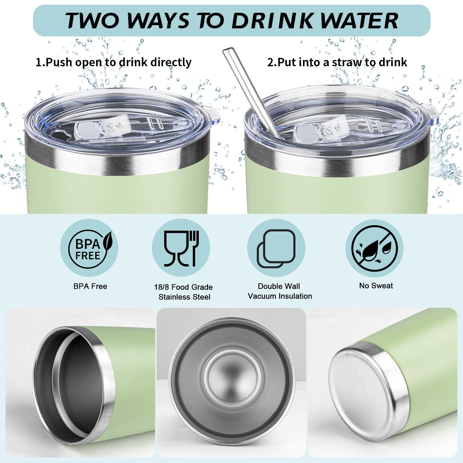 ATIKZHE 20oz Tumbler with Straw and Brush, Stainless Steel Vacuum Insulated t…