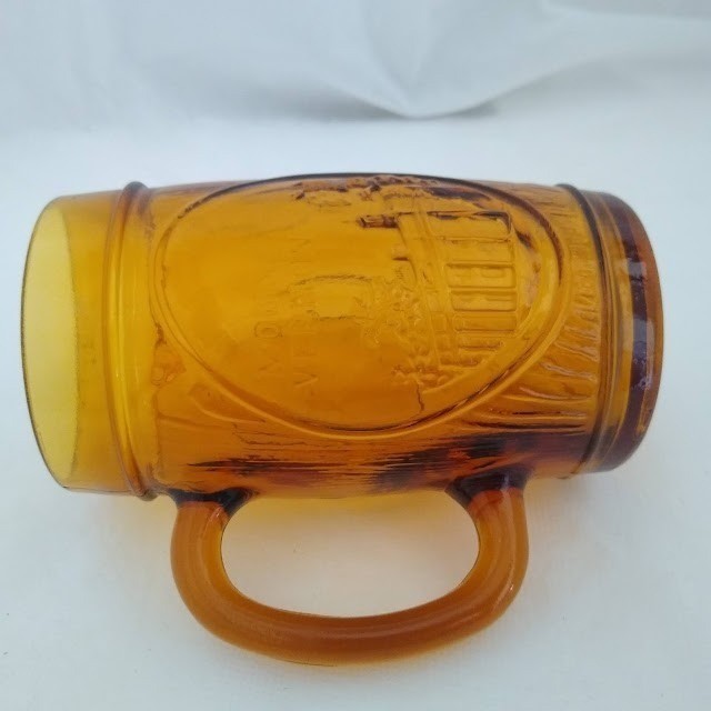 Amber Glass George Washington Mount Vernon Mug – Pressed Glass Souvenir Cup, 5″