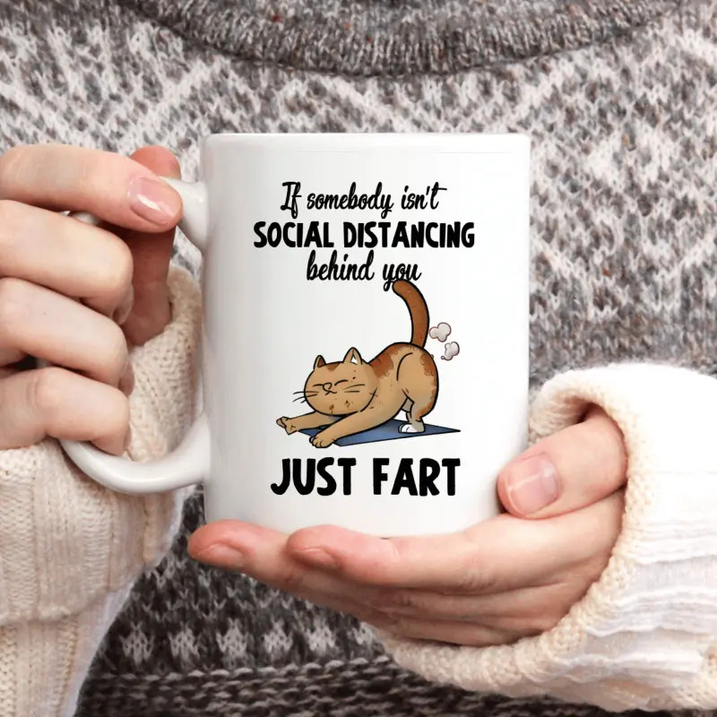 11 oz Recyclable Ceramic Funny Cat “JUST FART” Coffee Mug, Novel Holiday Gift