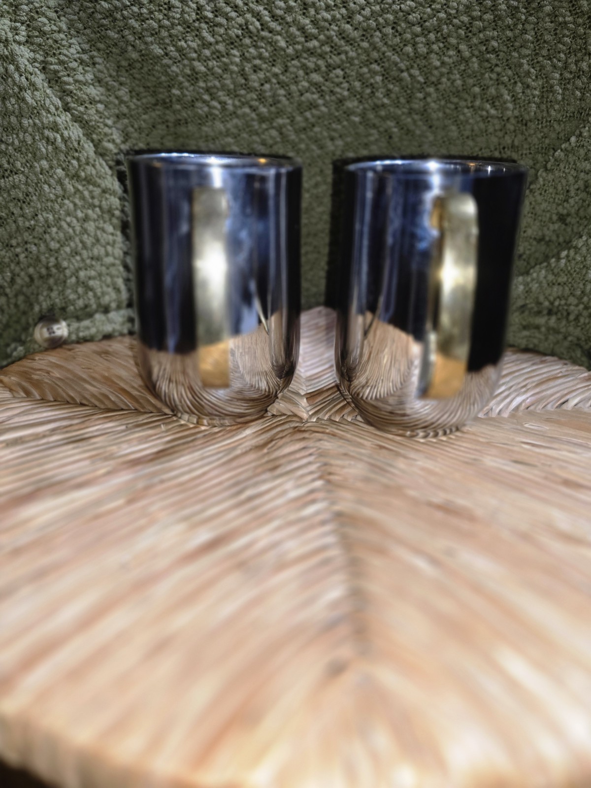 Set of 2- 18 Oz Garrett Wade Stainless Steel Mugs Bronze Handles
