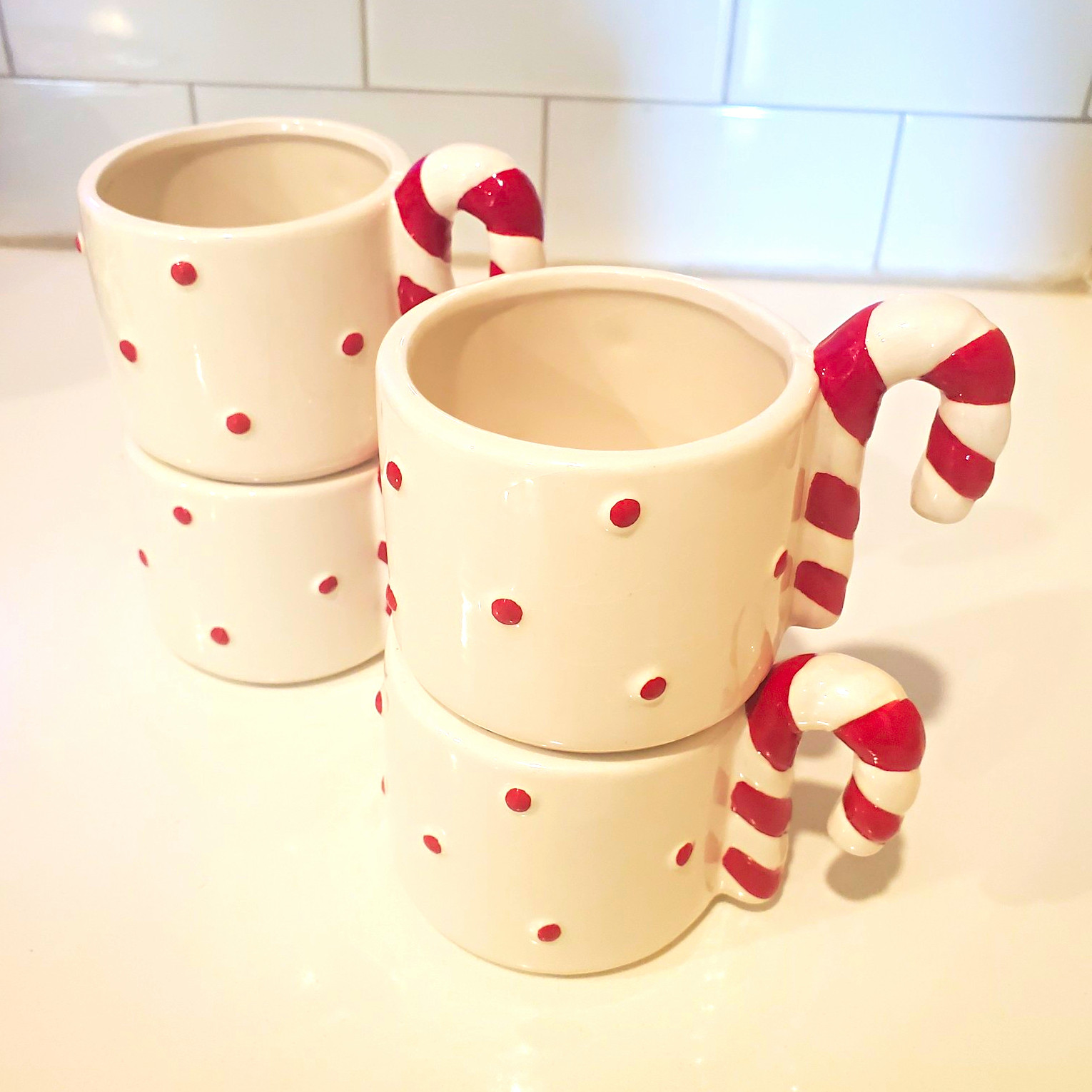 Transpac Everyday Is A Holiday Candy Cane Handle Mug Set 4 8 fl oz Ceramic