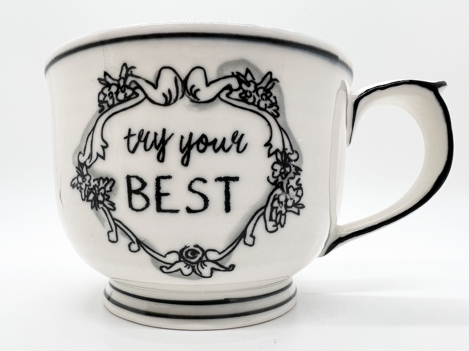 Anthropologie Katie Mandy Try Your Best 14oz Coffee Tea Mug Cup Teal Polka Dot