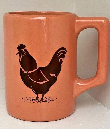 Chicken Mugs Diner Style Set of 3 Unique Vintage Cups Peach Color Rustic MCM