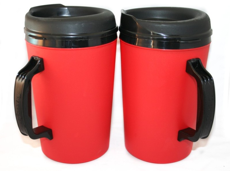 2 Foam Insulated 34 oz ThermoServ Travel Mugs Red