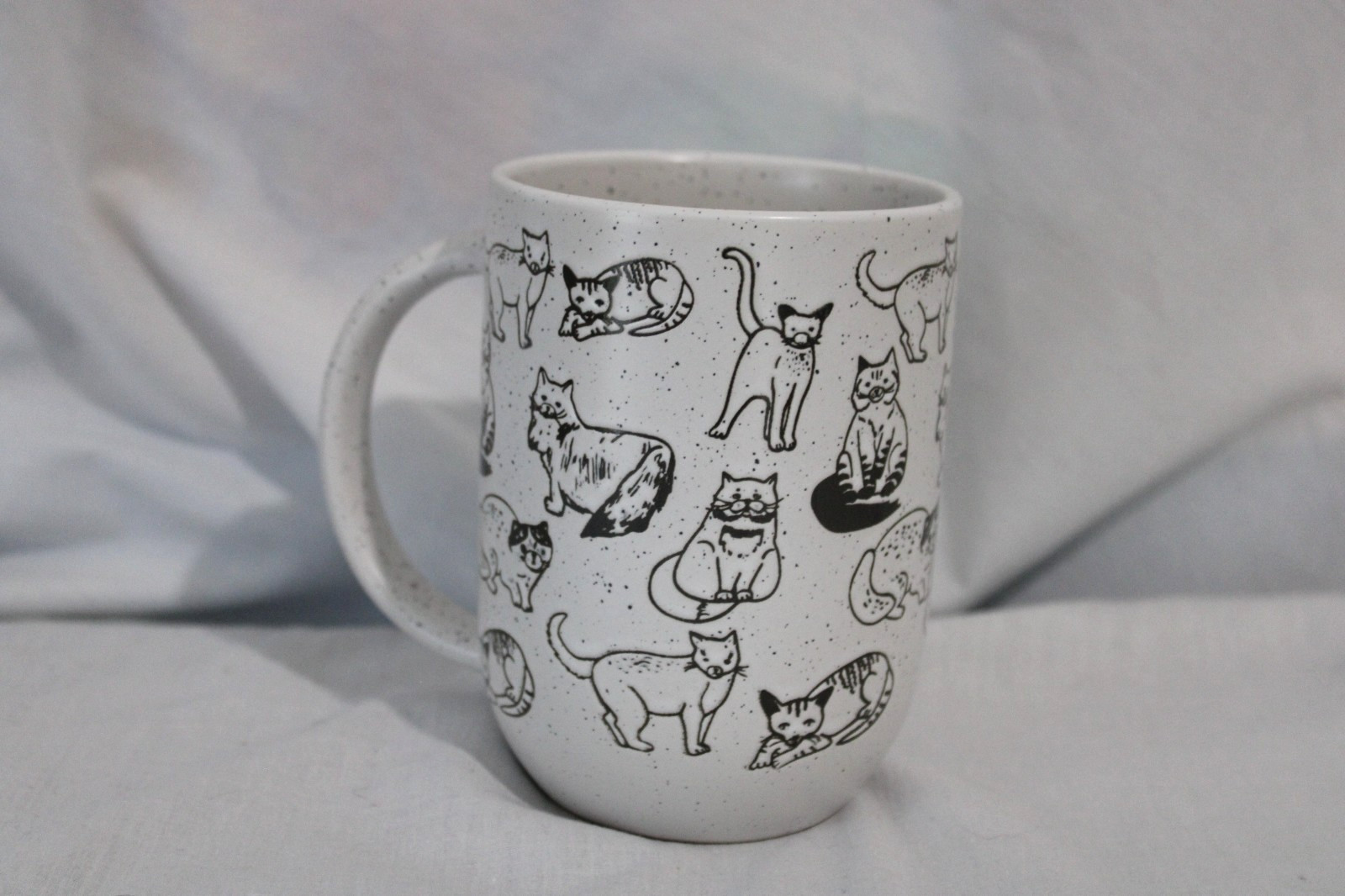 Stoneware Cat 16 oz. Mug, Speckled Black & White, Winifred & Lily