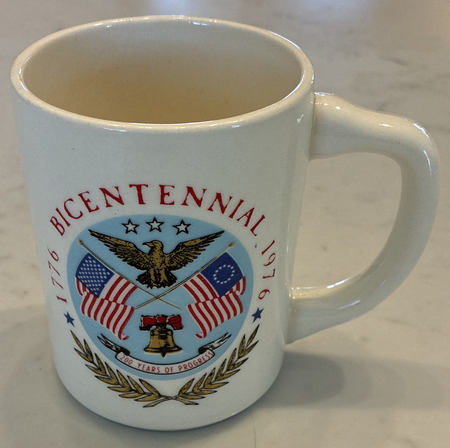Ceramic Coffee Mug Decorated Bicentennial 1776-1976 Eagle Flags White