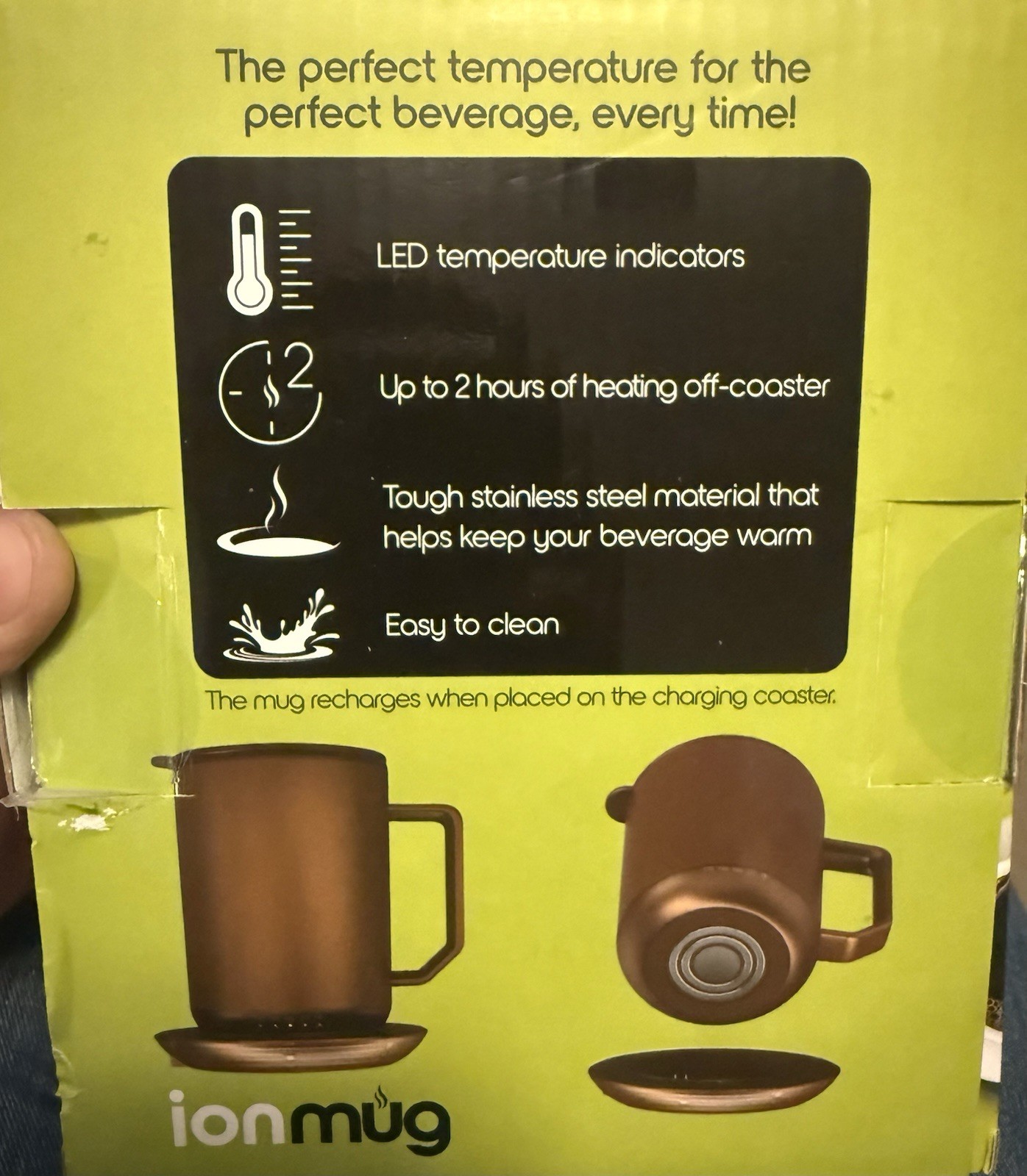 ionMug 12 oz. Self-Heating Coffee Mug, Bronze Stainless Steel, LED New In Box