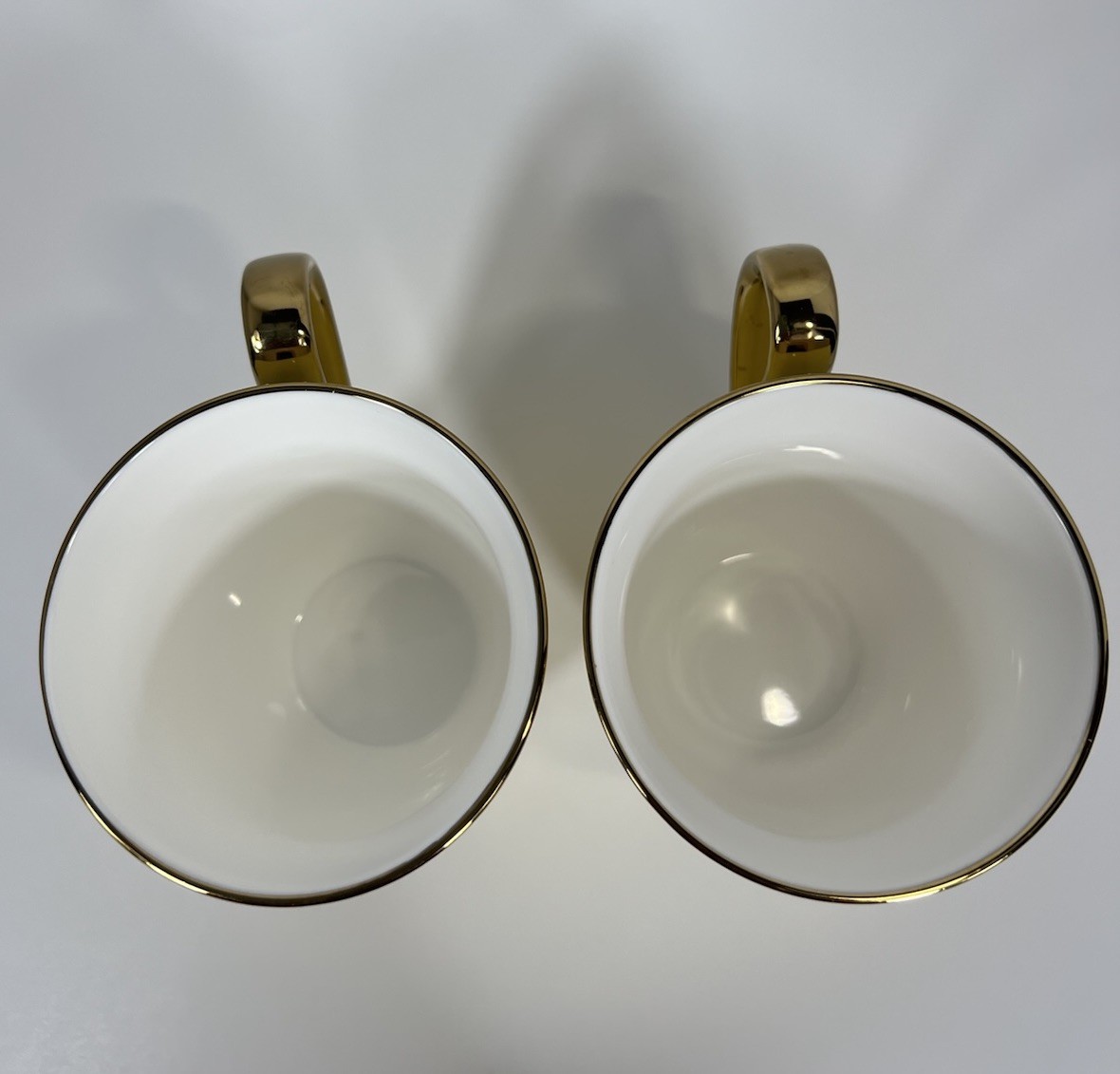Grace Teaware Fine Porcelain Footed Coffee Tea Mugs Yellow Gold Trim Set of 2