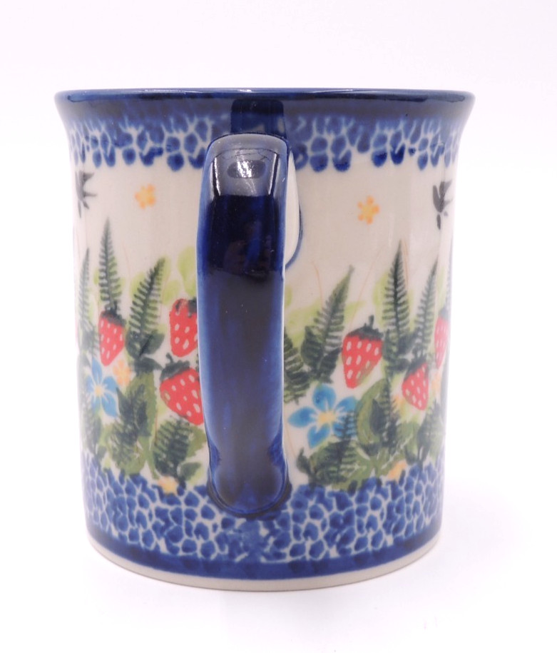NEW Polish Pottery Cup Mug Kalich Boleslawiec #455 Strawberries Birds RARE