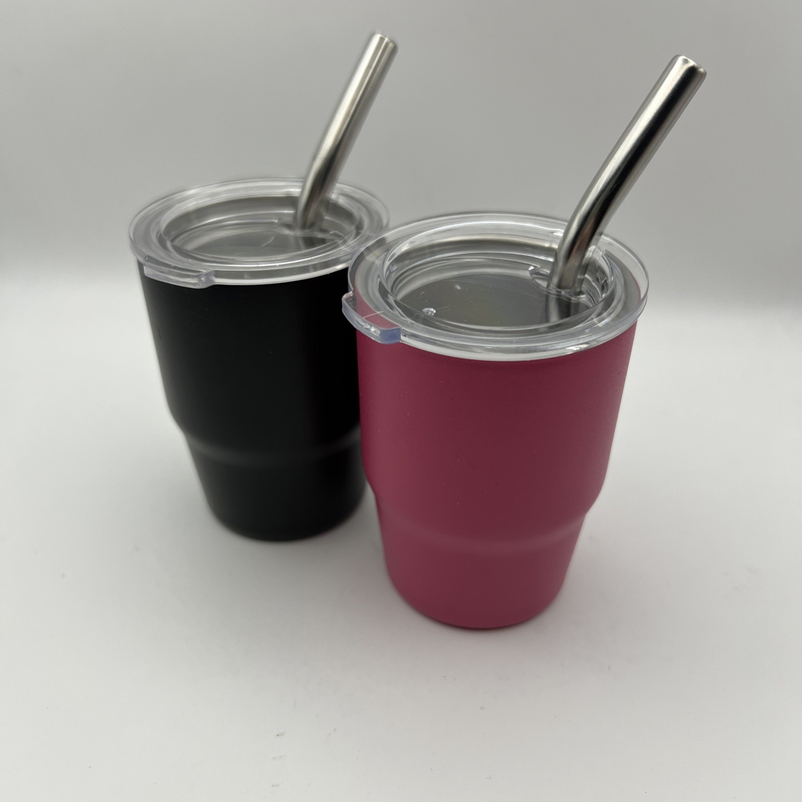 3 oz 3” Mini Tumbler Shot Glass w/ Straw & Lid Colored Stainless Steel Doll Size