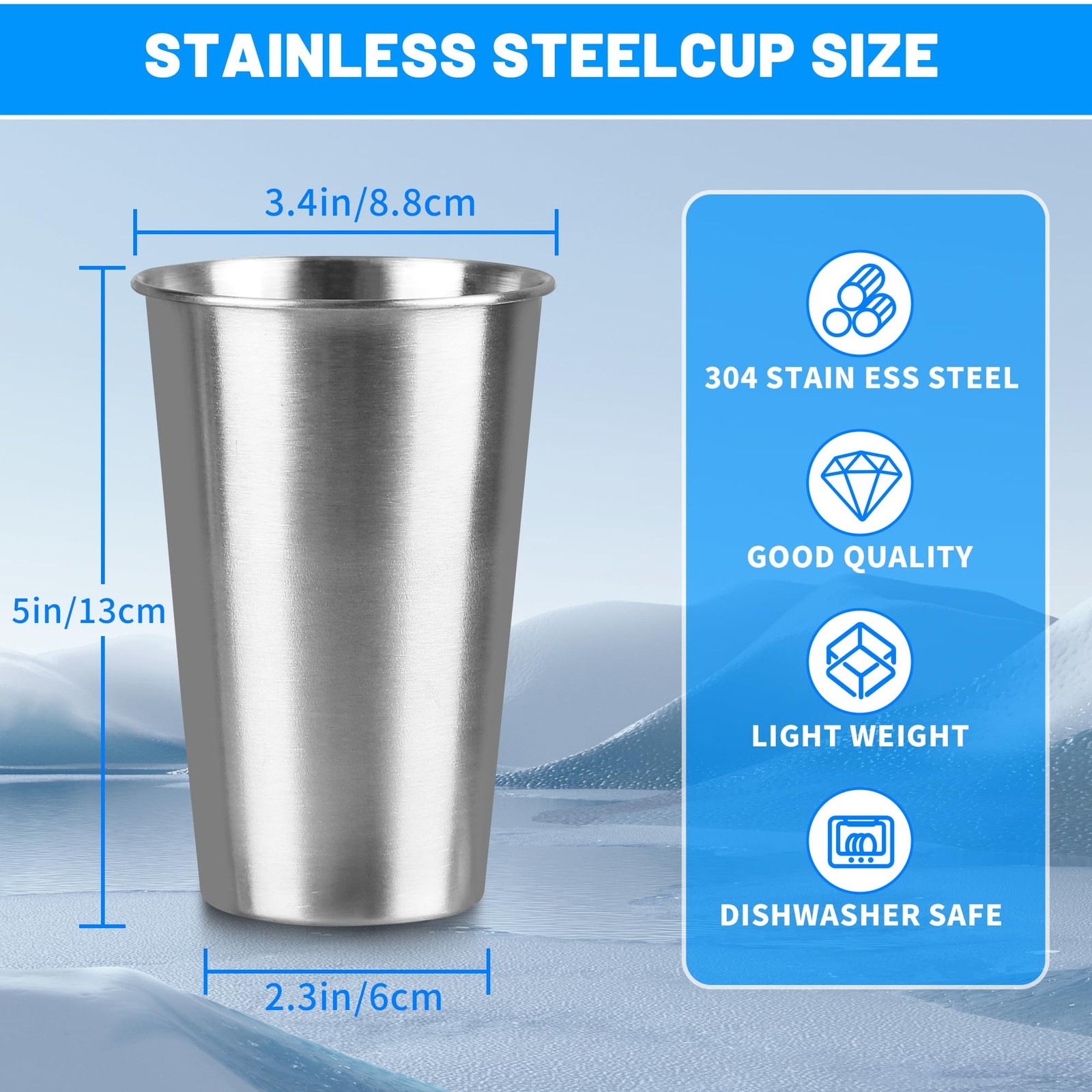 8 Pack 16oz Stainless Steel Pint Cups, Stackable Reusable Tumbler BPA Free