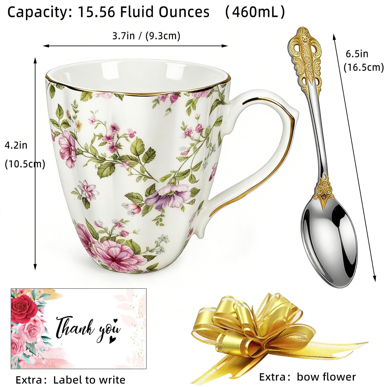 Coffee Mugs,Bone China,with gold trim,Floral Flower Vintage Pattern,Fine Porc…