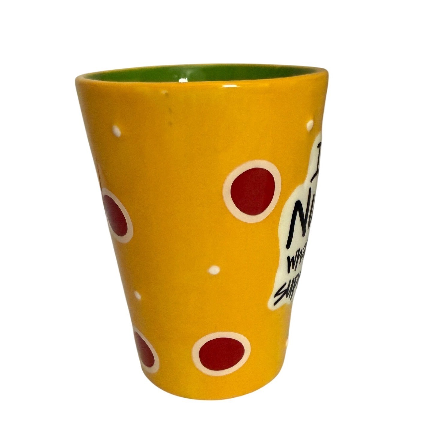 Joanne Sharpe Burton and Burton Nurse Superhero Mug Yellow Polka Dot Green Lined