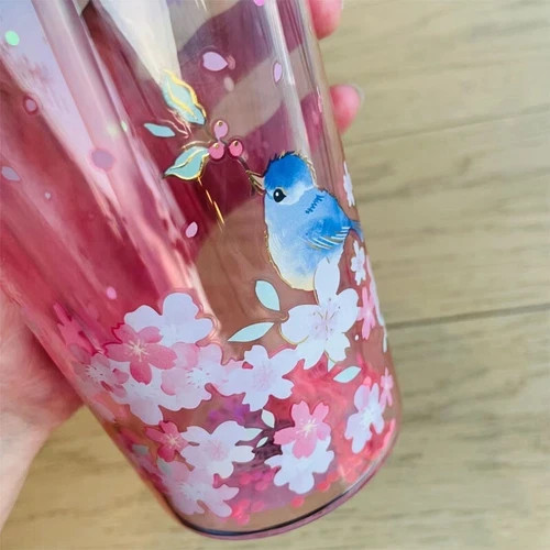 Starbucks China Cherry Blossom Tumbler Pink Sakura 20OZ Glass Straw Cup