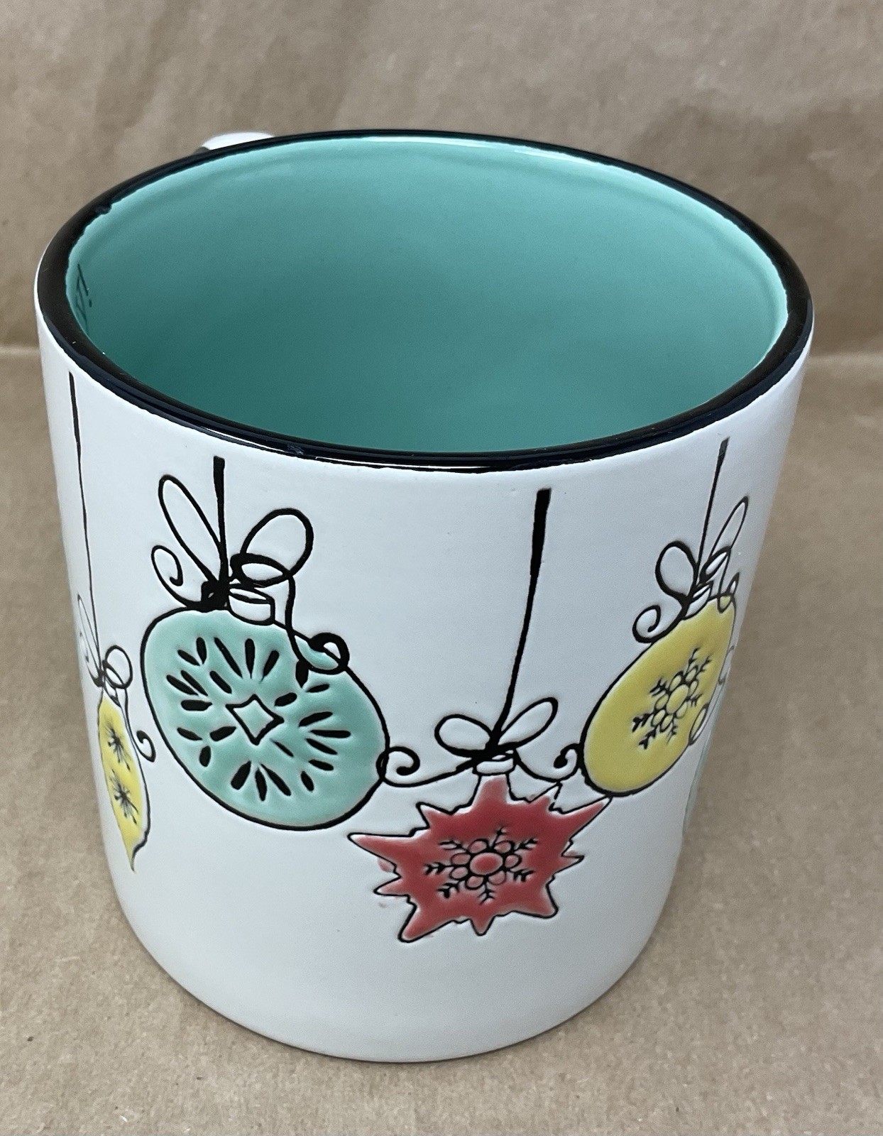 Spectrum 2017 Coffee Mug 20 oz w/EMBOSSED ORNAMENTS Happy” Christmas Design