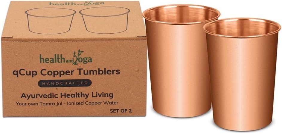 Pure Copper Tumbler Cups 2Pcs 250ml Ayurvedic Health Drinking Glass Set NEW