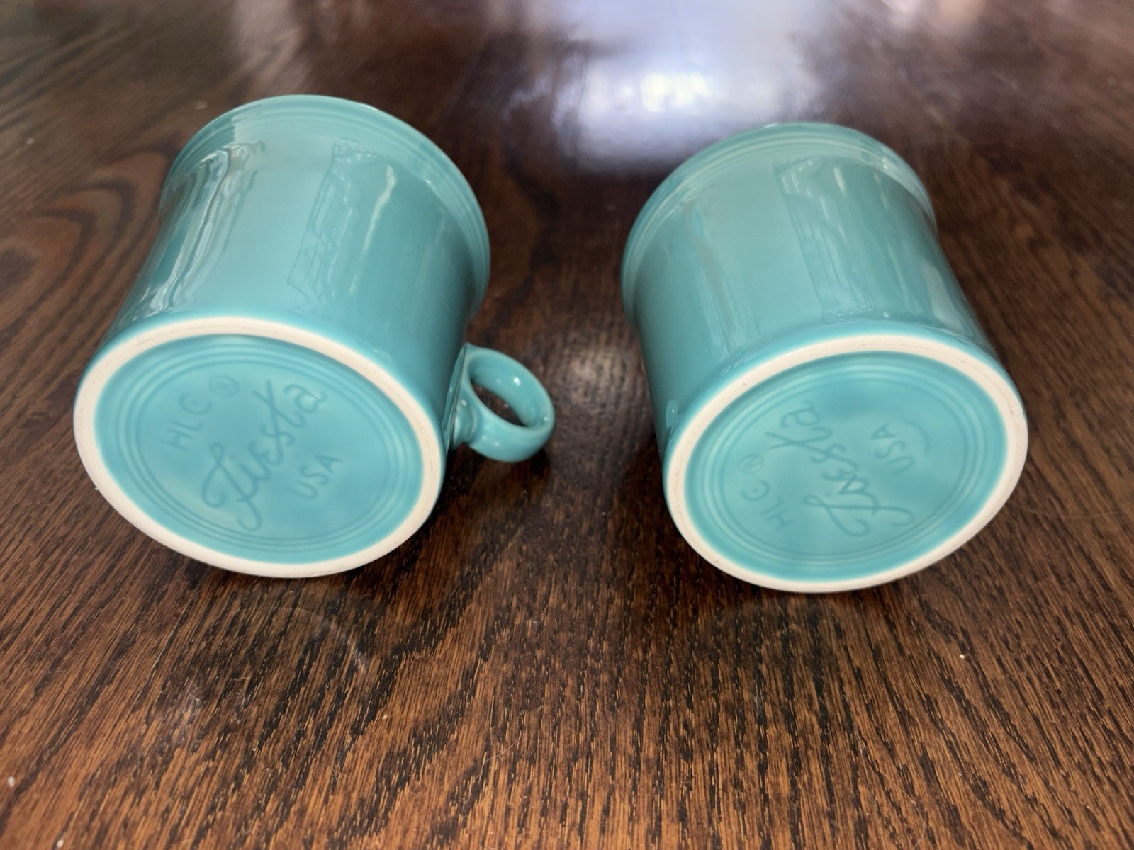 Fiesta Fiestaware Turquoise Ceramic Coffee Mug Tom and Jerry Set 2pc Stamped